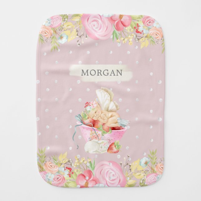 baby fairy cute garden enchanted monogram baby burp cloth (Front)