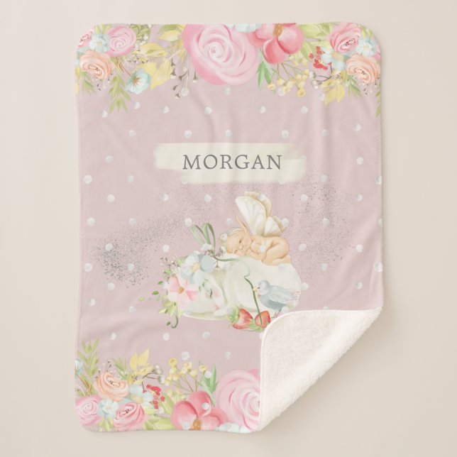 baby fairy cute garden enchanted monogram sherpa b sherpa blanket (Front)
