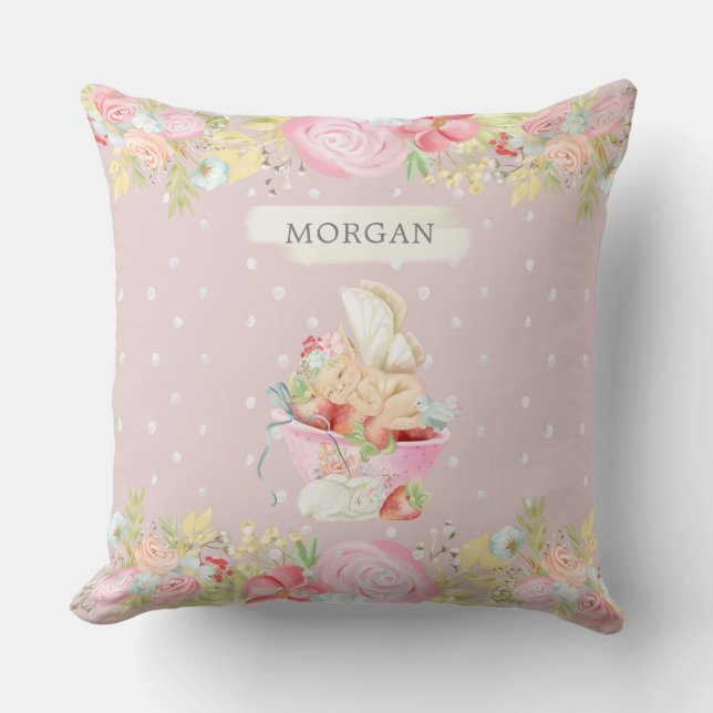 baby fairy cute garden enchanted monogram throw pillow (Front)