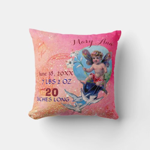 BABY FAIRYDOVES IN PINK SPARKLES Baby Girl Stats Throw Pillow