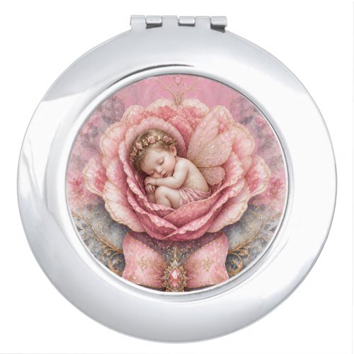 Baby Fairy girl Pink Rose Birth  Compact Mirror