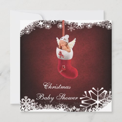 Baby Fairy in Christmas Stocking Baby Shower Custom Invite