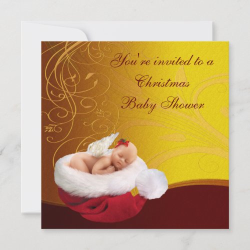 Baby Fairy in Santa Hat Christmas Baby Shower Invitation