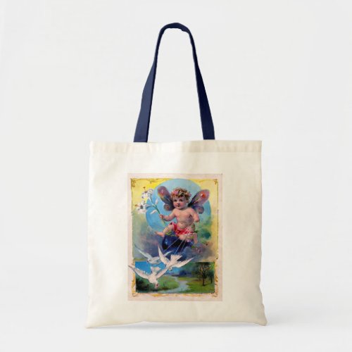 BABY FAIRY WITH DOVES TOTE BAG