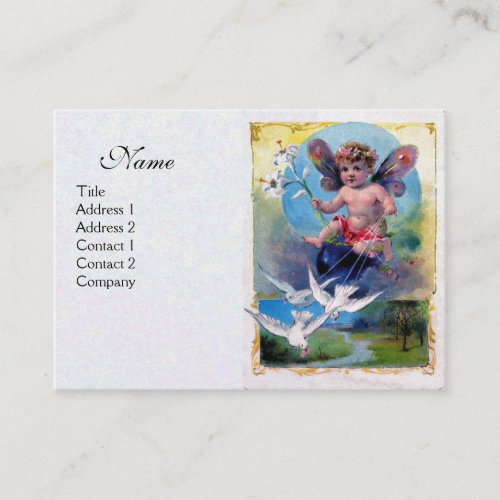 BABY FAIRY WITH DOVES white pearl paper Business Card