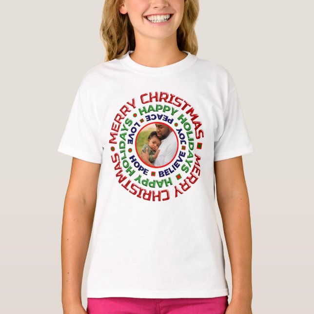 Baby Family Christmas Photo Holiday Personalize T-Shirt (Front)