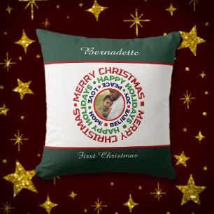 Baby Family FirstChristmas Photo Personalize Throw Pillow