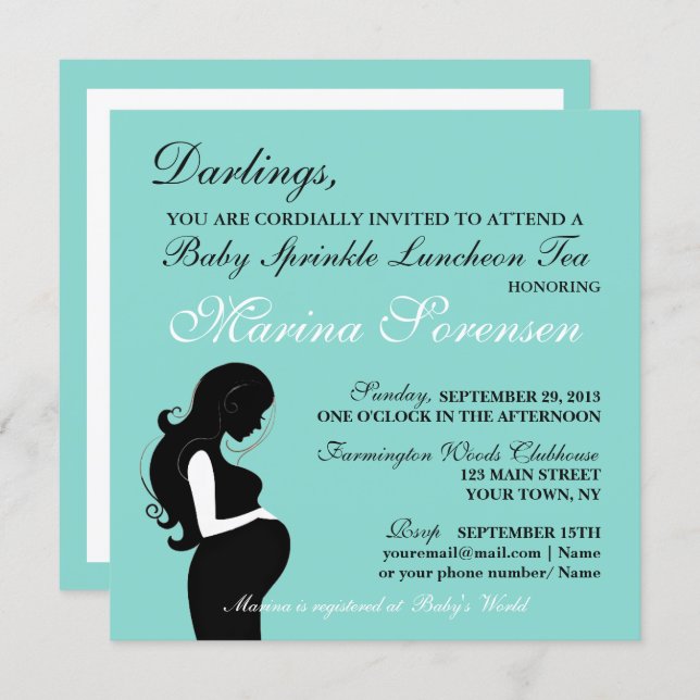 BABY & Family Sprinkle Shower Luncheon Tea Party Invitation (Front/Back)
