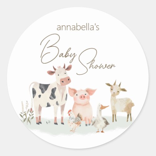 Baby Farm Animals Cute Country Theme Classic Round Sticker