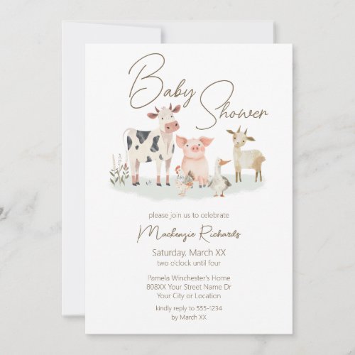 Baby Farm Animals Cute Country Theme Invitation