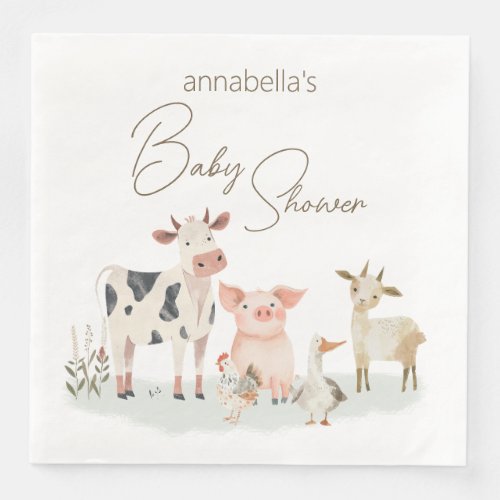 Baby Farm Animals Cute Country Theme Paper Dinner Napkins