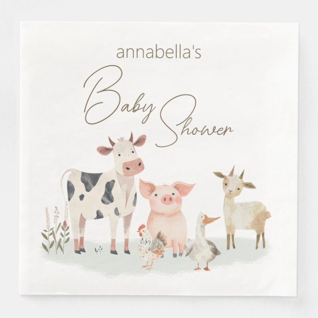 Baby Farm Animals Cute Country Theme Paper Dinner Napkins (Front)