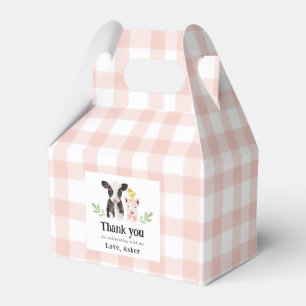 Baby Farm Animals Pink Gingham Favor Boxes