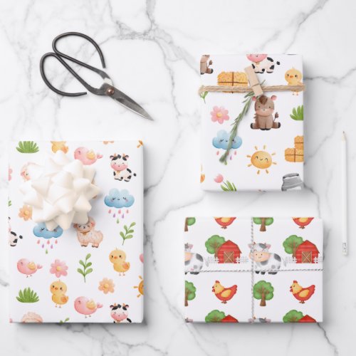 Baby Farm Animals Wrapping Paper Collection 