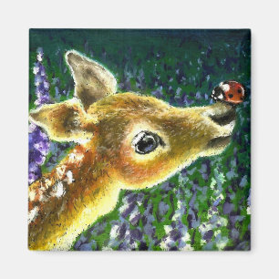 Baby fawn and ladybug magnet