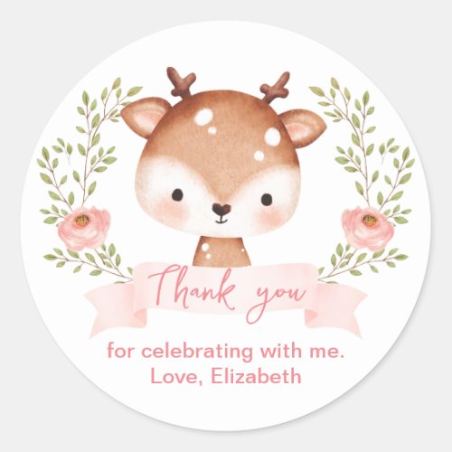 Baby Fawn Birthday Party I Baby Shower Thank You  Classic Round Sticker