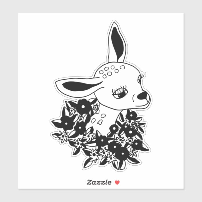 baby fawn doe deer flowers animal art drawing   sticker (Sheet)
