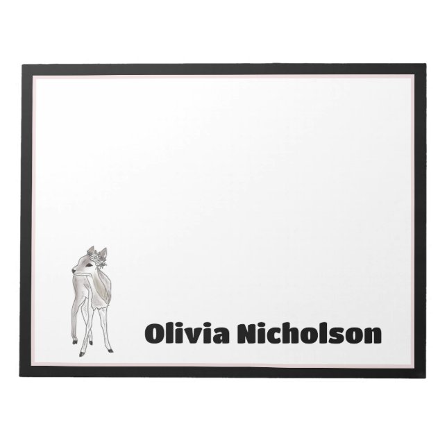 Baby Fawn Doodle Art Personalized Stationery  Notepad (Front)
