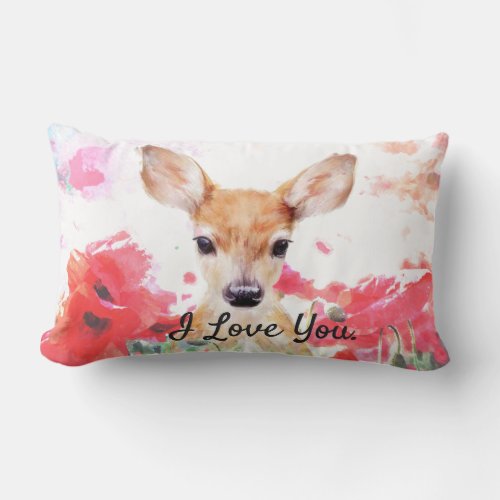 Baby fawn in a field of flowers personalized Deer Lumbar Pillow