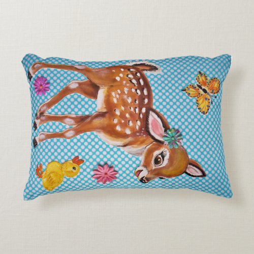 Baby Fawn Nursery Pillow with Duckling Butterfly
