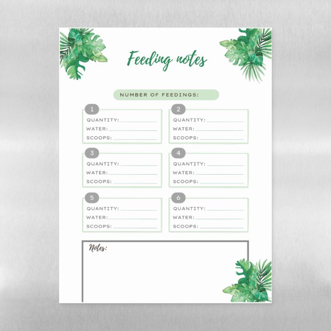 Baby Feeding Notes Dry Erase Magnetic Board Jungle (Vertical)