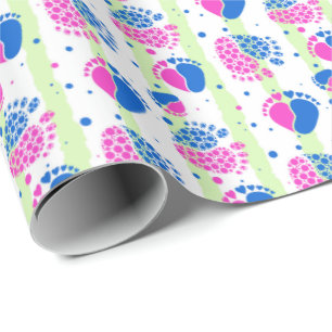 Baby Feet and Hearts in blue and pink color Wrapping Paper