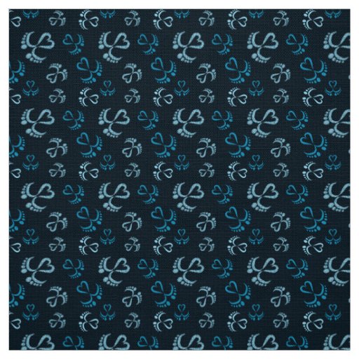Baby Feet and Hearts in blue glitter Fabric