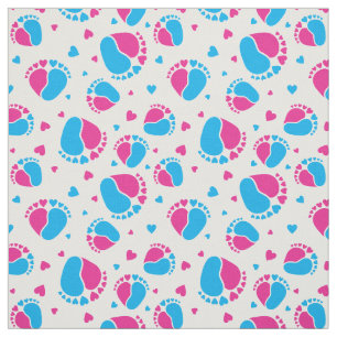 Baby Feet and Hearts in pink and blue color Fabric