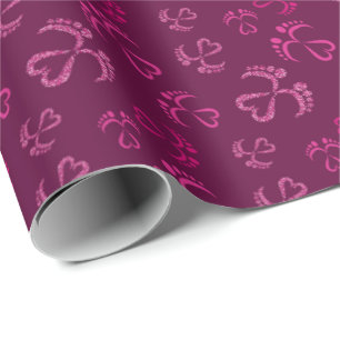 Baby Feet and Hearts in pink glitter Wrapping Paper