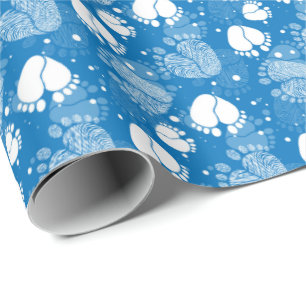 Baby Feet and Hearts Pattern in blue color Wrapping Paper