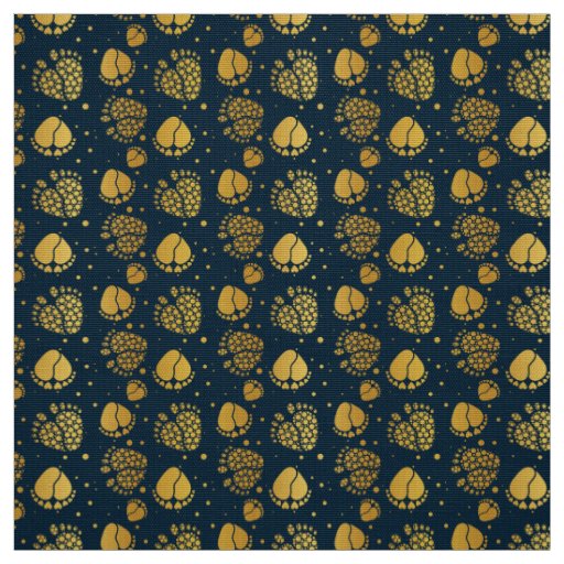 Baby Feet and Hearts Pattern in gold color Fabric