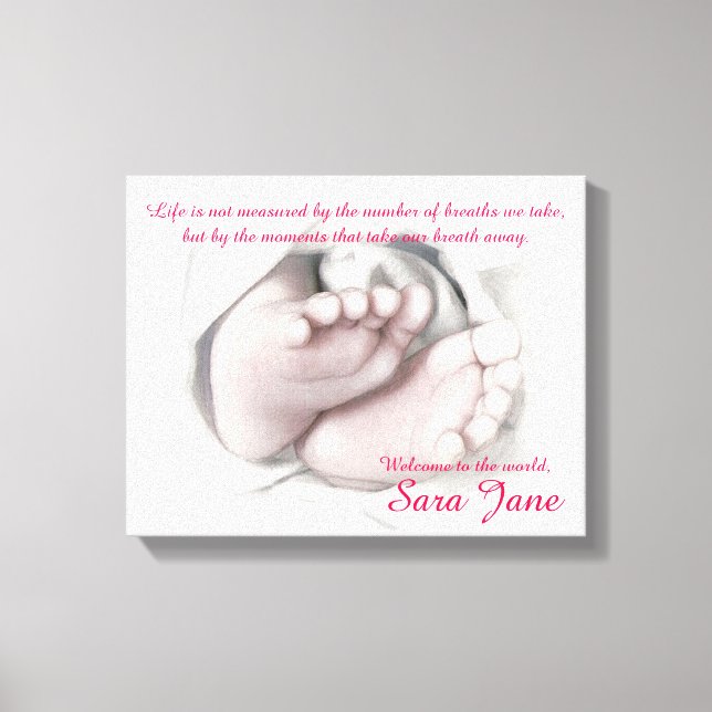 Baby Feet artistic sketch "Welcome Baby" canvas (Front)