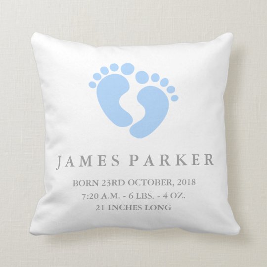 Baby Feet Baby Boy Birth Announcement Pillow Zazzle Com