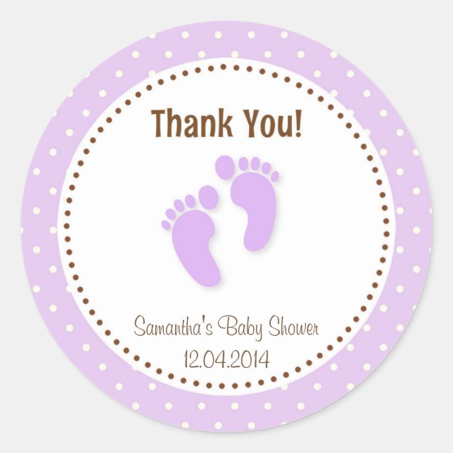 Baby Feet Baby Shower Sticker Purple (Front)