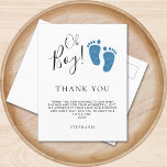 Baby Feet Baby Shower Thank You  Postcard<br><div class="desc">This cute boy's baby shower thank you postcard features the text "Oh Boy!" in stylish script typography with blue glitter baby feet. 
Easily customizable.</div>