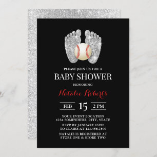 Baby Feet & Baseball Sport Baby Shower Invitation
