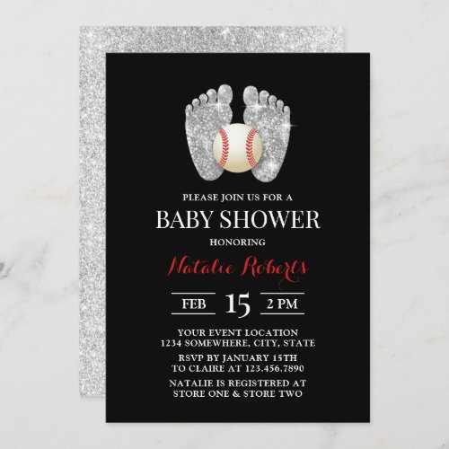 Baby Feet  Baseball Sport Baby Shower Invitation