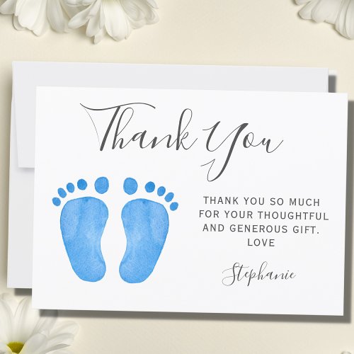 Baby Feet Blue Baby Shower  Thank You Card