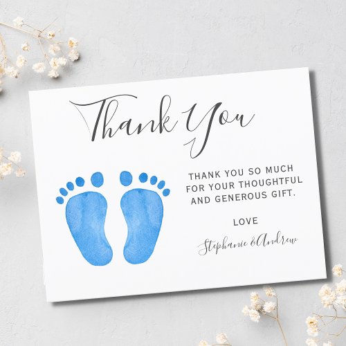 Baby Feet Blue Baby Shower Thank You Postcard