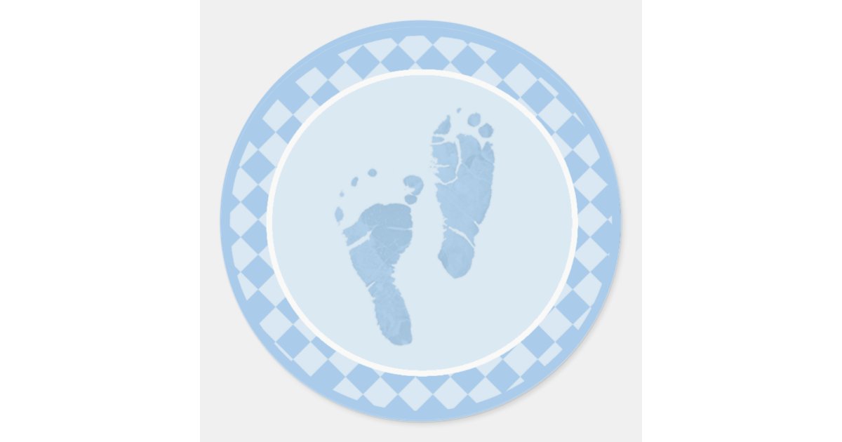 30 Baby Blue Footprints Scrapbook Stickers 1.5 Round Envelope Seals Baby  Shower