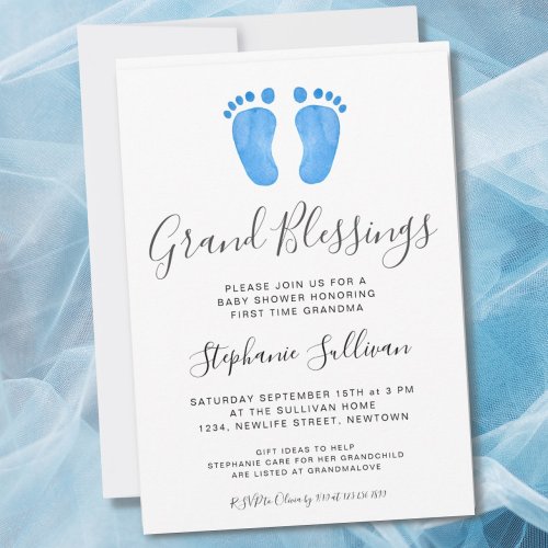 Baby Feet Blue Grandma Baby Shower  Invitation