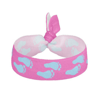 Baby Feet - Blue on Pink Ribbon Hair Tie