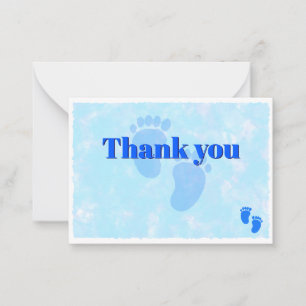 Baby Feet Boy Baby Shower Custom Blue Thank You  Note Card