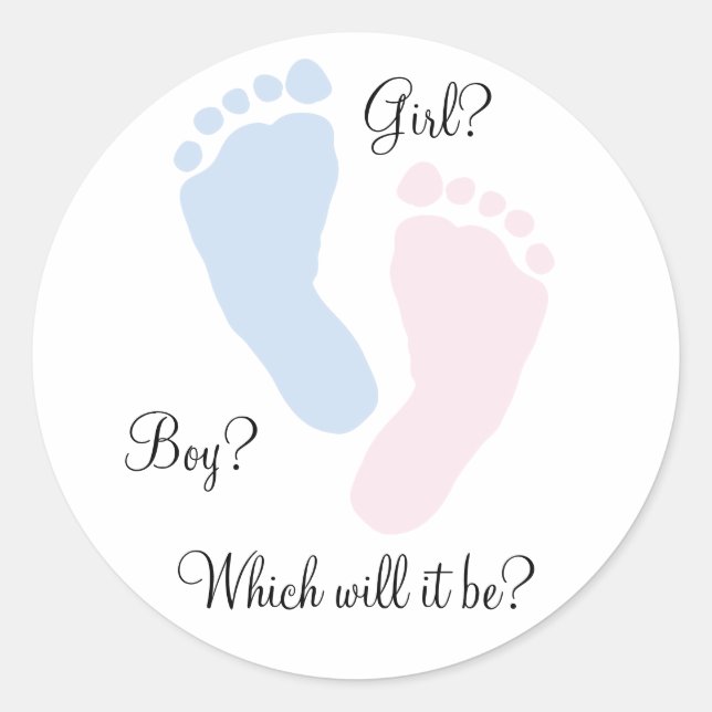 Baby Feet Footprint Gender Reveal Classic Round Sticker (Front)