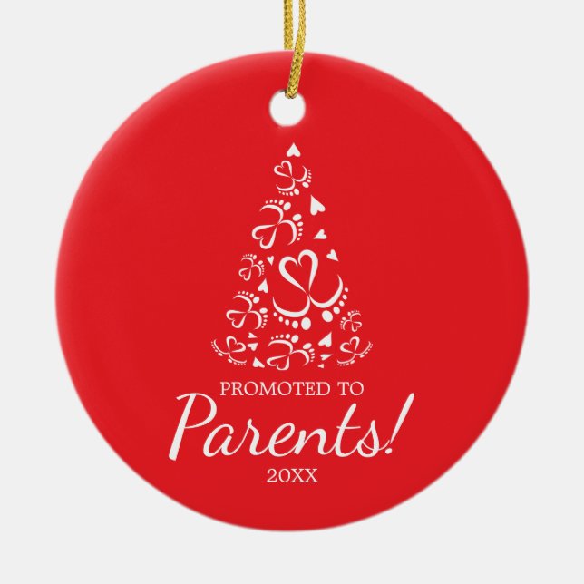 Baby feet forming Christmas tree,first Christmas Ceramic Ornament (Front)