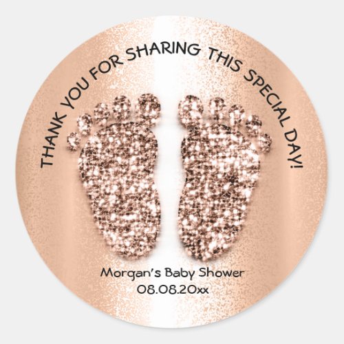 Baby Feet Girl Boy Shower Favor Thank Rose Gold Classic Round Sticker