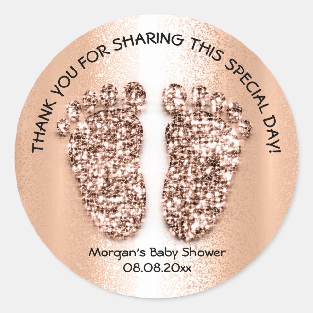 Baby Feet Girl Boy Shower Favor Thank Rose Gold Classic Round Sticker (Front)