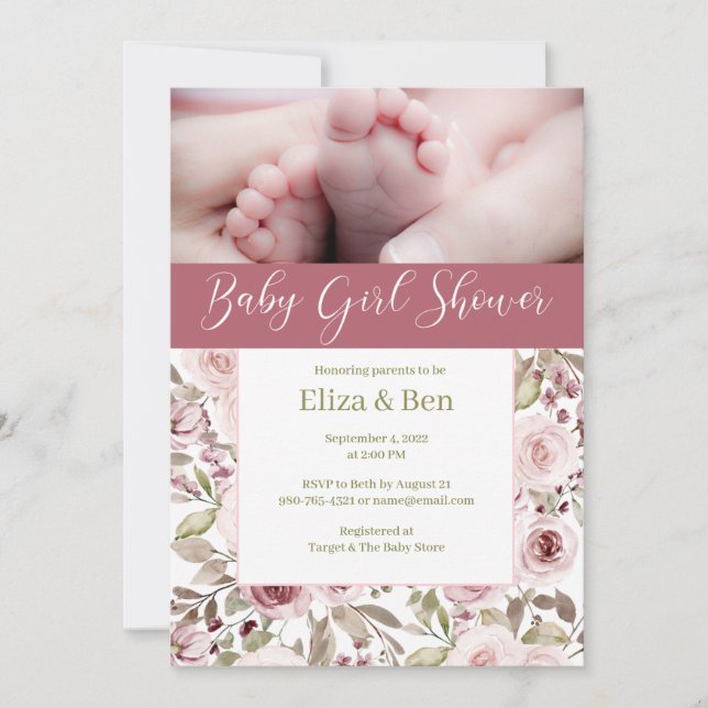 Baby Feet Girl Shower Invitation (Front)