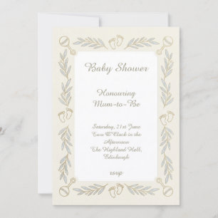 Baby Feet Greenery Shower Invitation