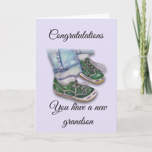 Baby Feet in Sneakers New Grandson Card